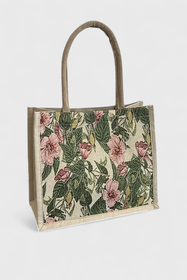 Taila Borsa di Juta con Stampa Floreale e Design Ecologico