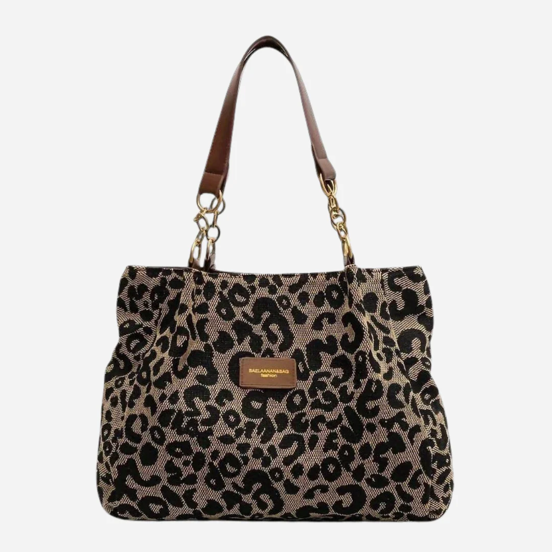 Borsa shopping in tela con stampa leopardata Edith