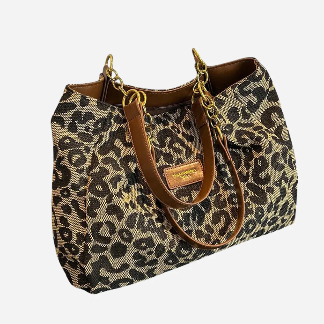 Borsa shopping in tela con stampa leopardata Edith