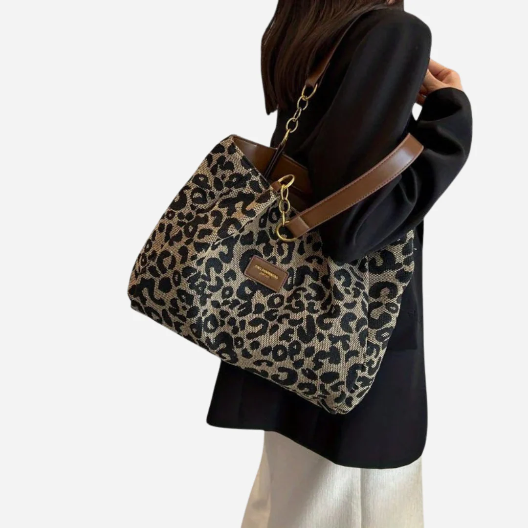 Borsa shopping in tela con stampa leopardata Edith