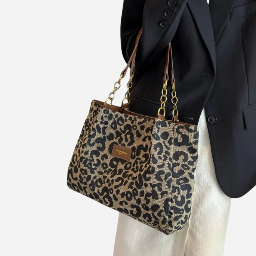Borsa shopping in tela con stampa leopardata Edith