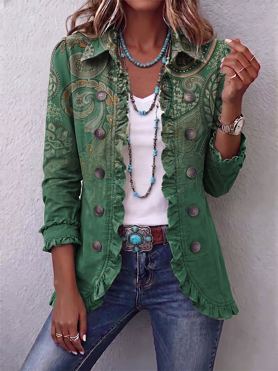 Giacca Jacinta di Cashmere Verde con Balze