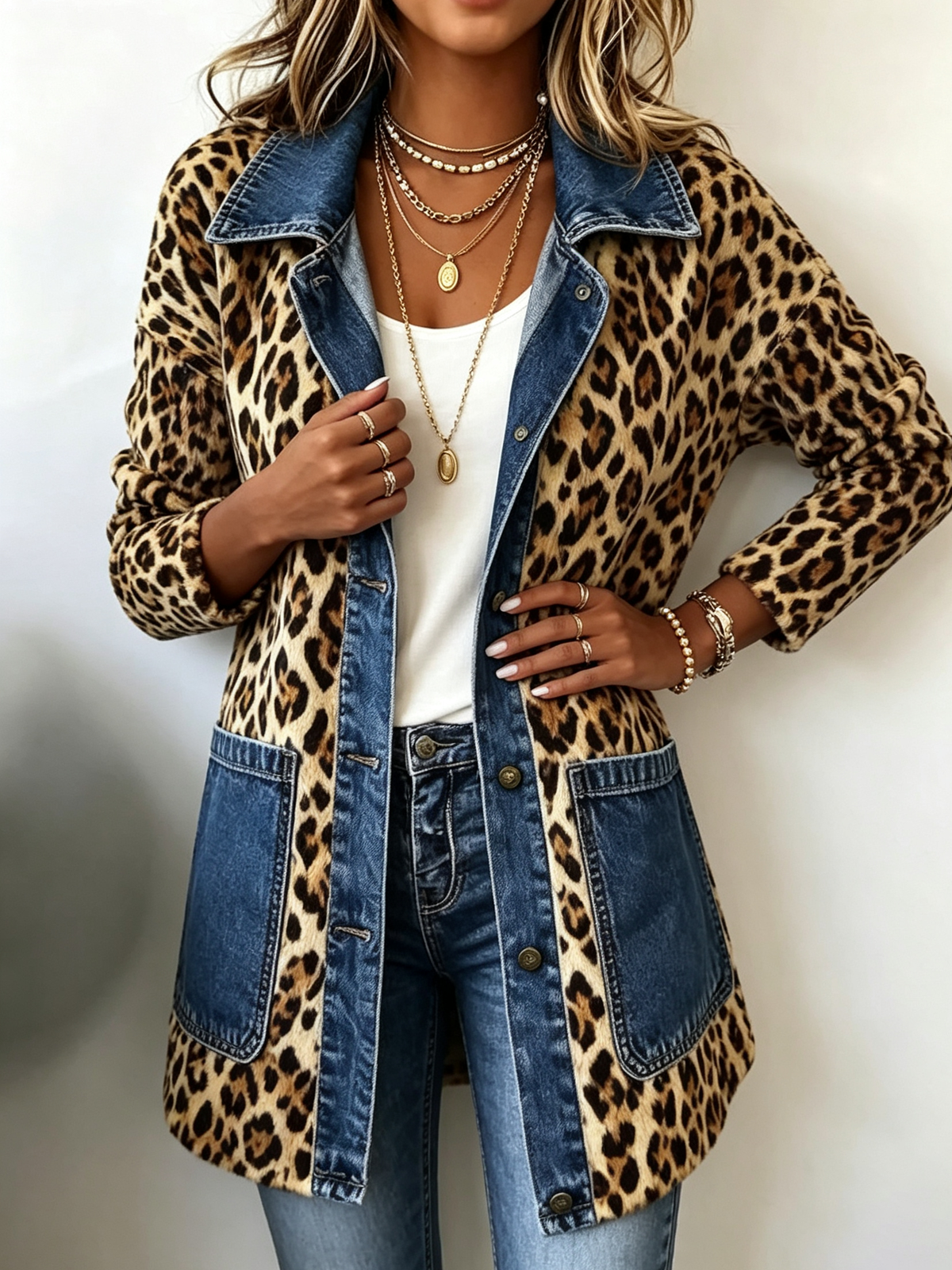 Lorena Giacca Lunga Leopardata con Jeans