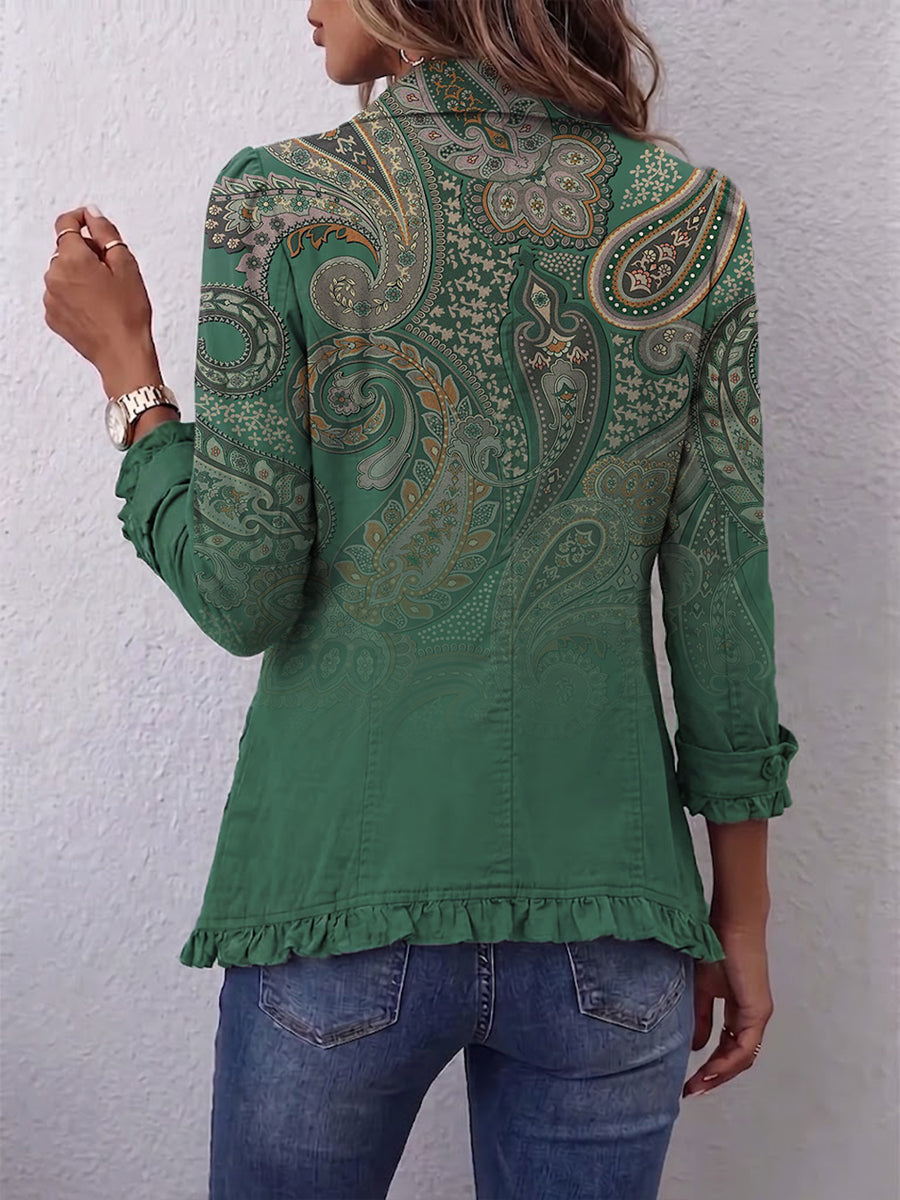 Giacca Jacinta di Cashmere Verde con Balze