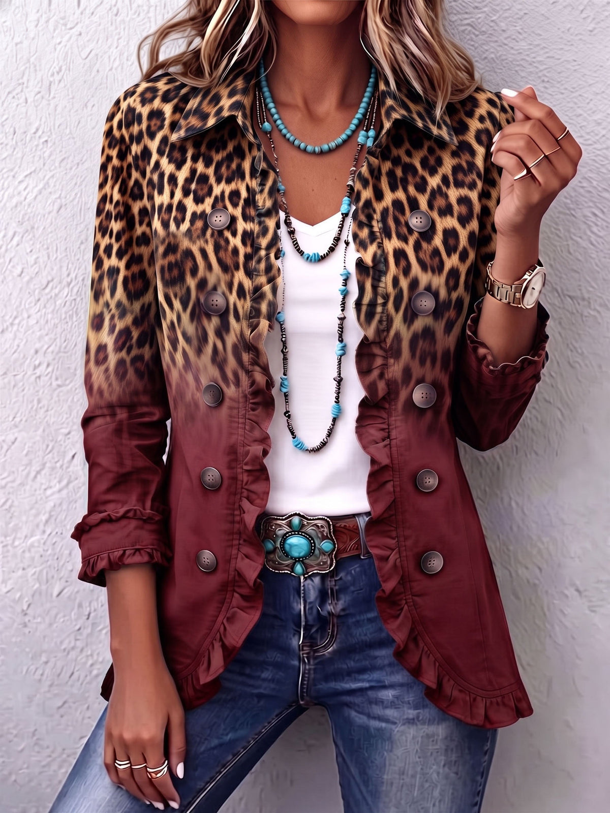 Mercedes Giacca Blazer Leopardo Sfumato con Volant