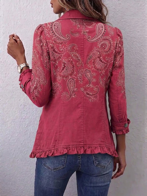 Adoración Giacca in cashmere rosa con volant