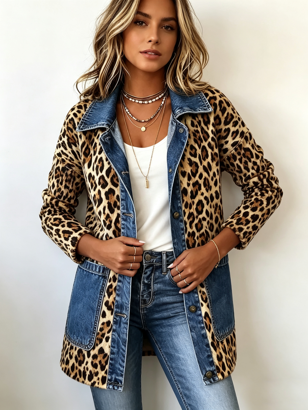 Lorena Giacca Lunga Leopardata con Jeans