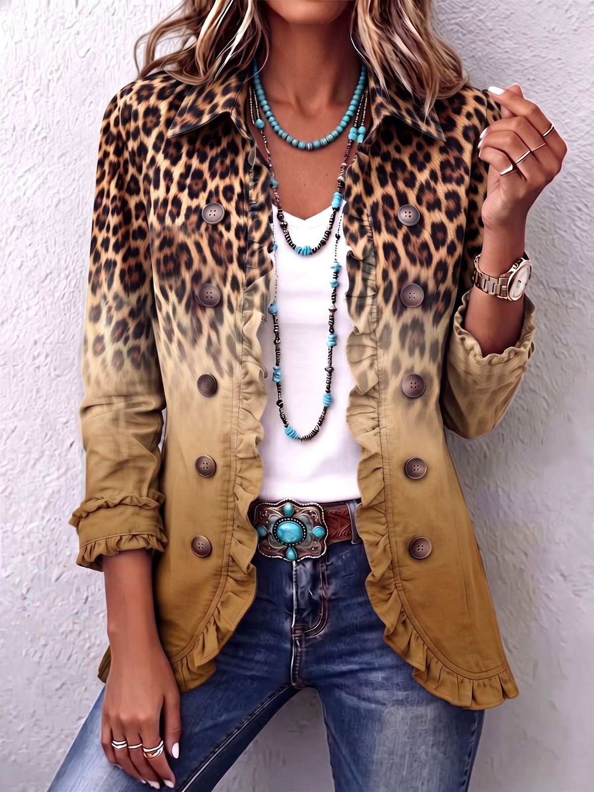 Giacca Blazer Leopardo Ocra con Volant Reyes