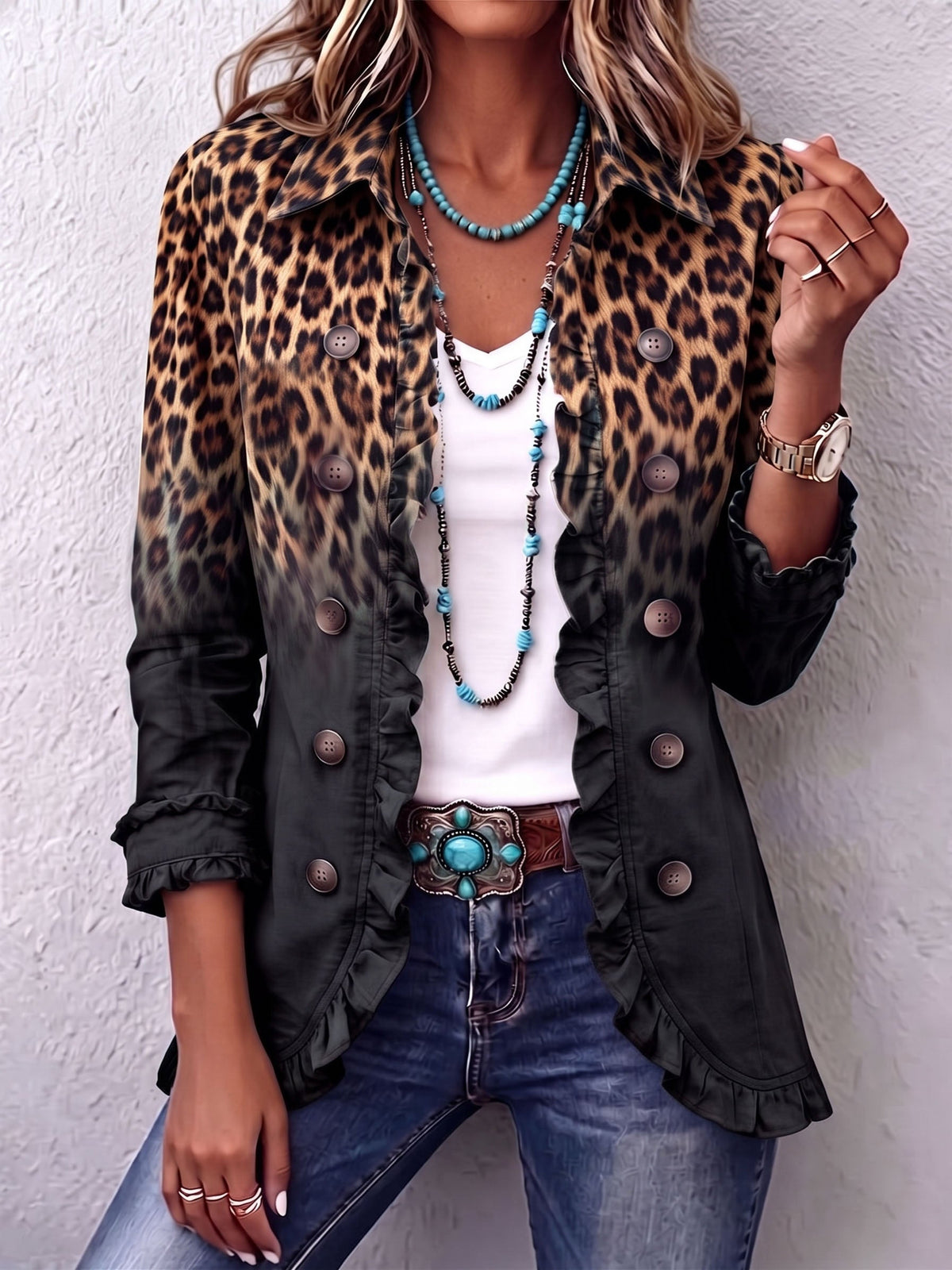 Sabina Blazer Nero Leopardato con Volant